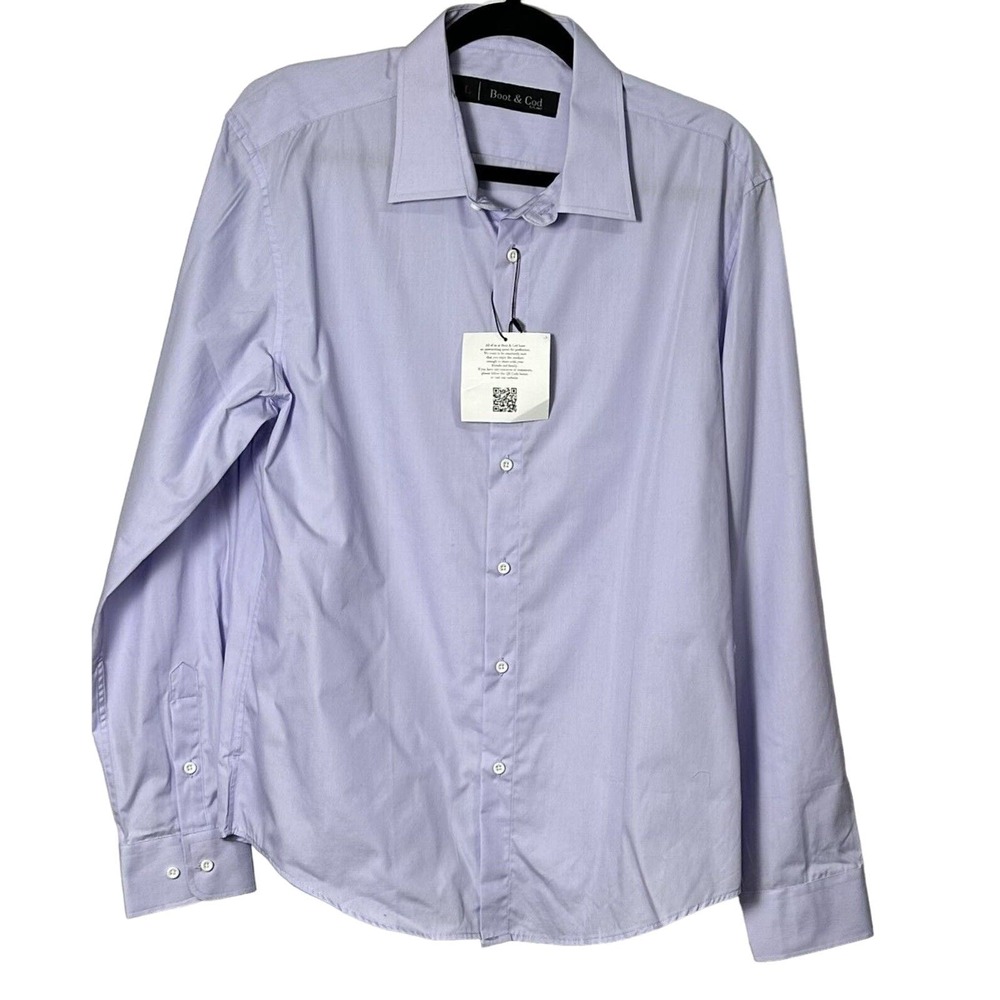 Boot And Cod Men’s Solid Purple Shirt Long Sleeve 100% Egyptian Cotton Large